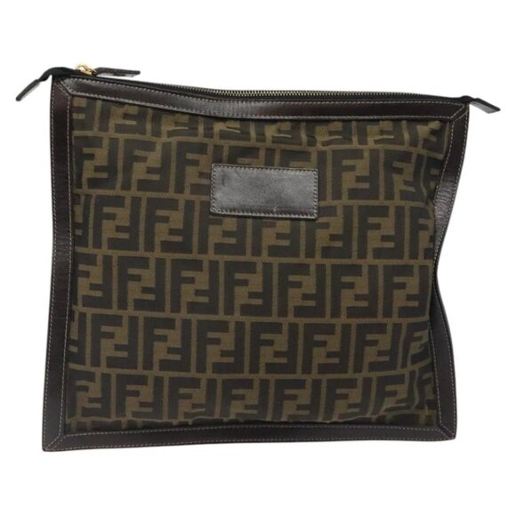 FENDI Zucca Canvas Clutch Bag Brown Black gold - Picture 13 of 15